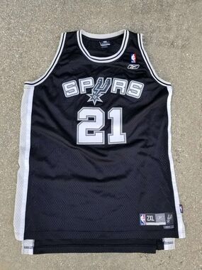 Reebok San Antonio Spurs Tim Duncan #21 Jersey - Black/White